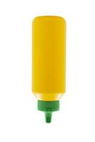 Gelb drücken Plastik Flasche zum Senf isoliert auf Weiß Hintergrund foto