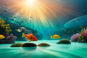 unter Wasser Szene mit Fisch und Koralle Riffe. KI-generiert foto