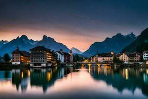 das schön Stadt, Dorf von Luzern, Schweiz. KI-generiert foto