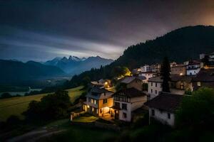 Foto Hintergrund das Himmel, Berge, Nacht, das Mond, das Dorf, das Mondlicht,. KI-generiert