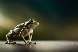 ein Frosch ist Stehen auf ein Tisch. KI-generiert foto