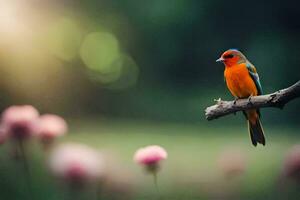 Foto Hintergrund das Himmel, Vogel, Blumen, Natur, Frühling, das Sonne, Vogel, Frühling. KI-generiert