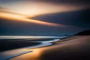 ein lange Exposition fotografieren von das Sonnenuntergang auf ein Strand. KI-generiert foto