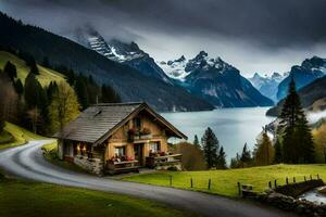 das Haus auf das See. KI-generiert foto