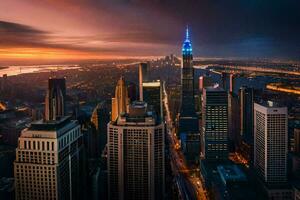 das Stadt Horizont beim Sonnenuntergang. KI-generiert foto