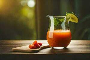 ein Glas von Saft mit ein Scheibe von Wassermelone. KI-generiert foto