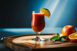 ein Glas von Saft mit ein Orange Scheibe und Minze. KI-generiert foto