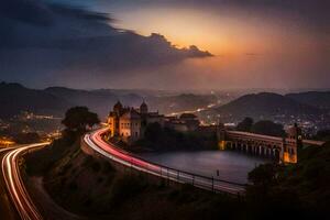 das Sonnenuntergang Über das Stadt von Jaipur, Indien. KI-generiert foto