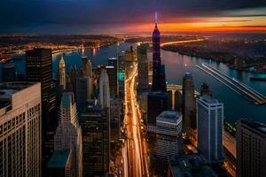 das Stadt Horizont beim Sonnenuntergang im Neu York. KI-generiert foto
