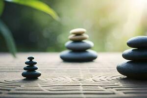 ein Zen Garten mit Steine und ein Labyrinth. KI-generiert foto