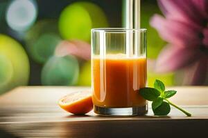 ein Glas von Orange Saft mit ein Stroh. KI-generiert foto