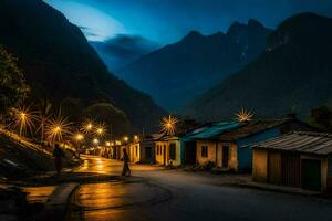 ein Straße im das Berge beim Nacht. KI-generiert foto