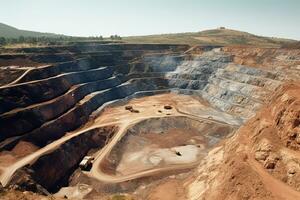 öffnen Grube von Kohle Bergwerk von über Aussicht mit generativ ai foto