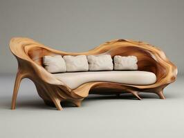 3d Modell- von ein modern Couch gemacht von Holz ai generativ foto