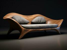 3d Modell- von ein modern Couch gemacht von Holz ai generativ foto