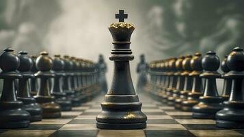 Schach König dominierend Über ein Gruppe von Schach Stücke. ai generiert foto
