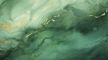 Grün und Gold Aquarell gebürstet Hintergrund mit geknackt Marmor Textur. ai generiert foto