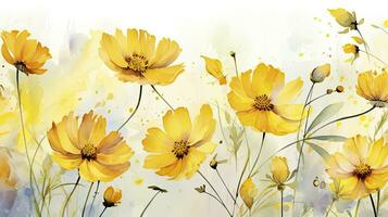 Gelb Kosmos Blumen vermischt mit Aquarell Farbe auf Papier. ai generiert foto