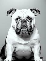 glücklich Hund Bulldogge schwarz und Weiß einfarbig Foto im Studio Beleuchtung