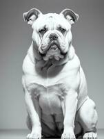 glücklich Hund Bulldogge schwarz und Weiß einfarbig Foto im Studio Beleuchtung