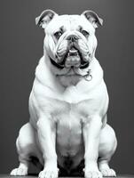 glücklich Hund Bulldogge schwarz und Weiß einfarbig Foto im Studio Beleuchtung