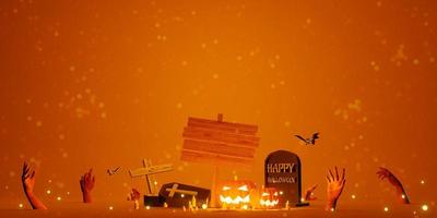 Halloween-Hintergrund mit leerem Holzschild 3D-Darstellung foto