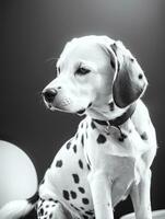 glücklich Dalmatiner Hund schwarz und Weiß einfarbig Foto im Studio Beleuchtung
