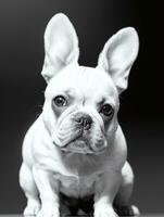 glücklich Französisch Bulldogge schwarz und Weiß einfarbig Foto im Studio Beleuchtung