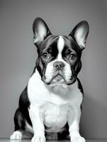 glücklich Französisch Bulldogge schwarz und Weiß einfarbig Foto im Studio Beleuchtung