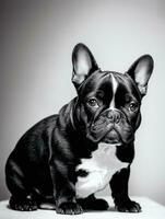 glücklich Französisch Bulldogge schwarz und Weiß einfarbig Foto im Studio Beleuchtung