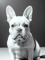 glücklich Französisch Bulldogge schwarz und Weiß einfarbig Foto im Studio Beleuchtung