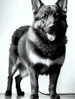 glücklich Deutsche Schäfer Hund schwarz und Weiß einfarbig Foto im Studio Beleuchtung