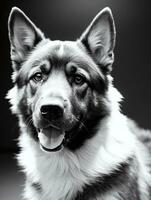 glücklich Deutsche Schäfer Hund schwarz und Weiß einfarbig Foto im Studio Beleuchtung