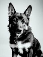 glücklich Deutsche Schäfer Hund schwarz und Weiß einfarbig Foto im Studio Beleuchtung