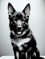 glücklich Deutsche Schäfer Hund schwarz und Weiß einfarbig Foto im Studio Beleuchtung