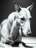 glücklich Windhund Hund schwarz und Weiß einfarbig Foto im Studio Beleuchtung