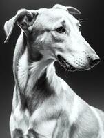 glücklich Windhund Hund schwarz und Weiß einfarbig Foto im Studio Beleuchtung