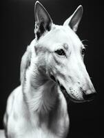 glücklich Windhund Hund schwarz und Weiß einfarbig Foto im Studio Beleuchtung