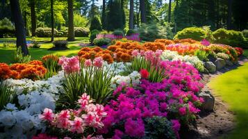 ein schön atemberaubend Blume Garten Sprengung mit beschwingt generiert durch ai foto
