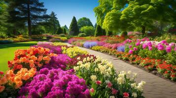 ein schön Blume Garten Sprengung mit Hortensien im Bretagne generiert durch ai foto