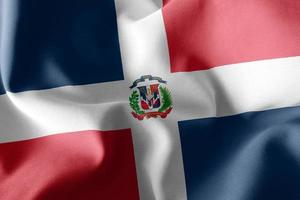 3D-Rendering-Darstellung Nahaufnahme Flagge der Dominikanischen Republik.