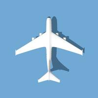 Weiß 3d Flugzeug machen mit ein Schatten auf ein Blau Hintergrund. Flugzeug Reise Hintergrund Illustration. 3d Wiedergabe. foto