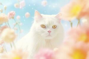Nahansicht von süß Katze Blick beim etwas mit schön Bokeh Hintergrund, generativ ai foto