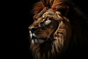 generativ ai Illustration von ein Löwe König isoliert auf schwarz Hintergrund foto