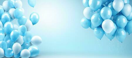 generativ ai, ein Geburtstag Konzept, Licht Blau Luftballons voll Hintergrund. Kopieren Raum foto