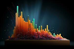 abstrakt 3d Illustration von bunt Digital Klang Welle auf dunkel Hintergrund, Lager Diagramm, Wachstum Kurve, Graph, Aufwärtstrend, Diagramm Explosion, ai generiert foto