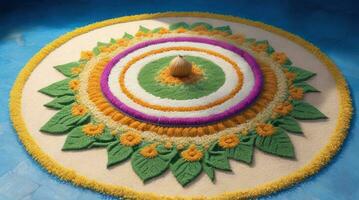 ai generativ, Januar 14-17, pongal - - Ernte Festival im Indien, kolam - - traditionell indisch Zeichnung foto