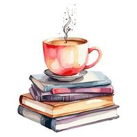 Aquarell Bücher Kaffee und Rosen auf Weiß Hintergrund foto