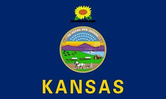 das offiziell Strom Flagge und Mantel von Waffen von Kansas. Zustand Flagge von Kansas. Illustration. foto