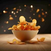 Kartoffel Chips fallen in ein Schüssel generiert mit ai foto